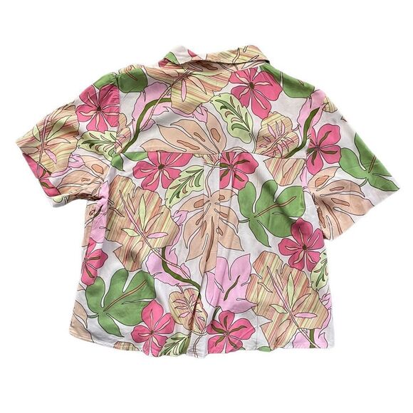 LOVE NOTES Button Down Cropped Hawaiian Tropical Print Shirt Size Medium - Picture 2 of 4
